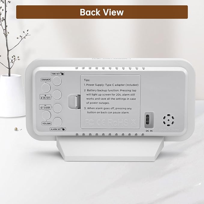 Peakeep Slim Digital Mirror Aesthetic Alarm Clock for Bedrooms Desk Decor | Plug in Electric Big LED Modern Small Clock for Office Living Room, Battery Backup, 6 Dimmers (White) - Image 7