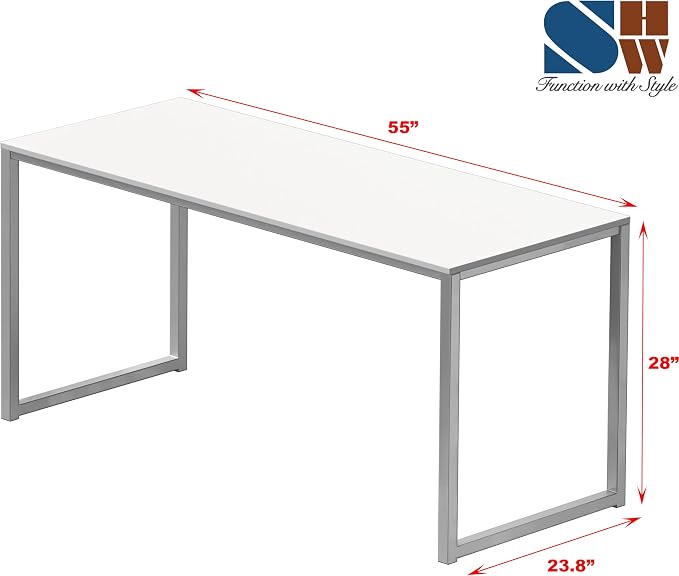 SHW Mission 55-Inch Home Office Computer Desk, White - Image 3