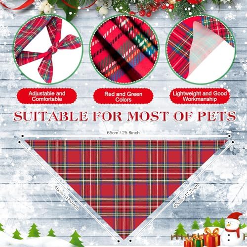 Weewooday 50 Pcs Christmas Red and Green Plaid Dog Bandanas Bulk for Large - Image 3