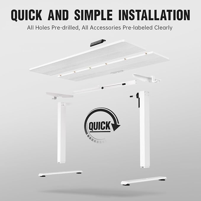 Veken Standing Desk, 63×27.6 Inch Electric Gaming Table, White | Height Adjustable Sit Stand Up Computer Tables for Home Office, Study , Writing, Suit students, employees and group work - Image 4