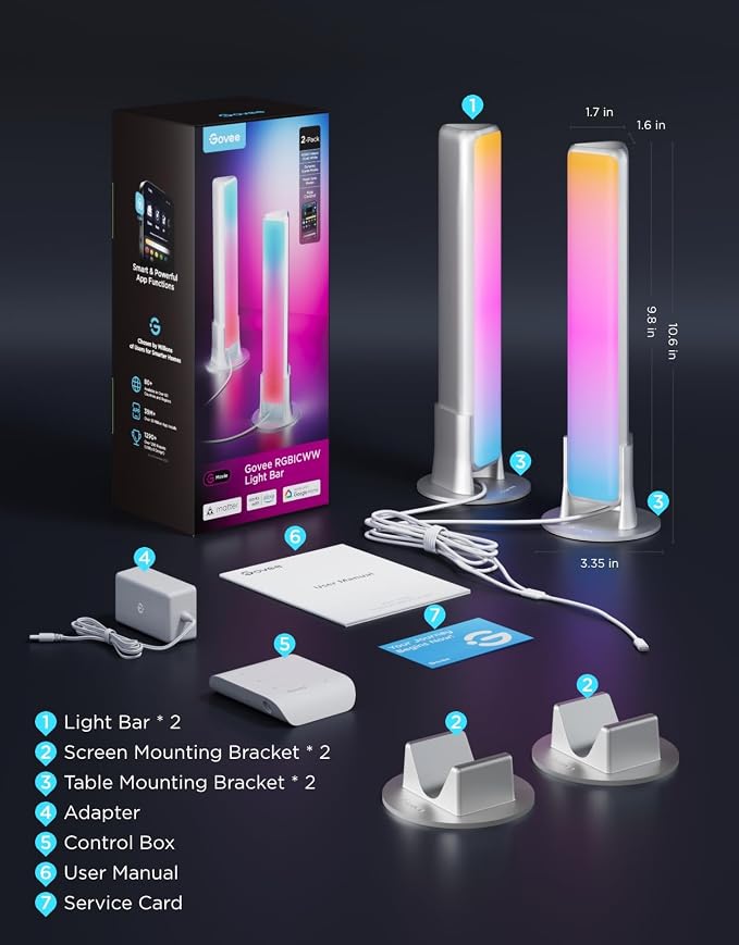 Govee Smart Light Bar, RGBICWW TV Lights for Living Room, Gaming, Silver | Compatible with SmartThings, Matter, Alexa, LED Light Bar with Scene and Music Modes for Living Room, Gaming, PC, App Control - Image 9
