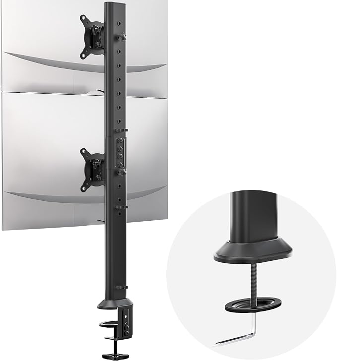 HEMUDU Dual Monitor Articulating Desk Mount Arm Stand - Vertical Stack Screen Supports Two 13 to 34 Inch Computer Monitors with C Clamp by HEMUDU
