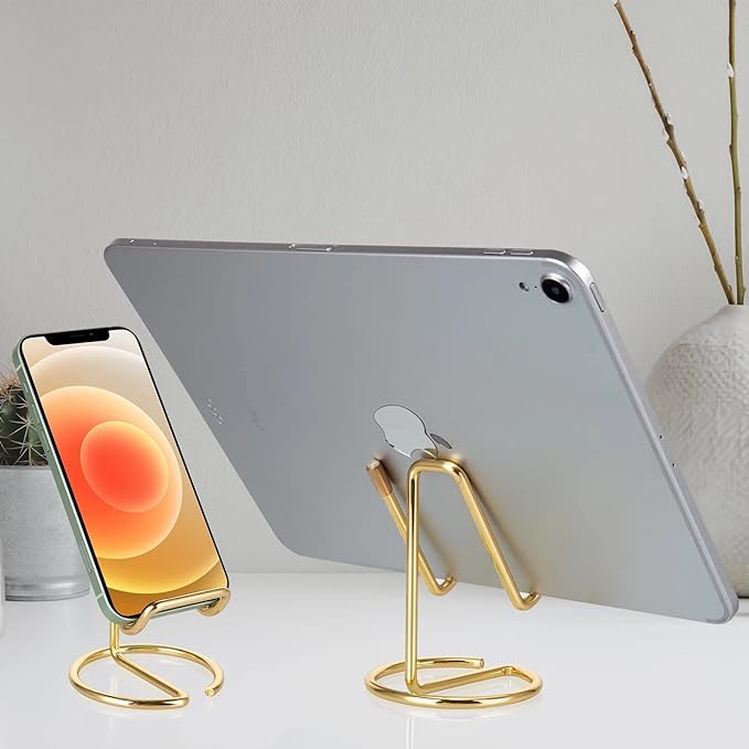 ROPOSY Cell Phone Stand for Desk, Cute Metal Gold Cell Phone Stand Holder Desk Accessories, Compatible with All Mobile Phones, iPhone, iPad - Image 6