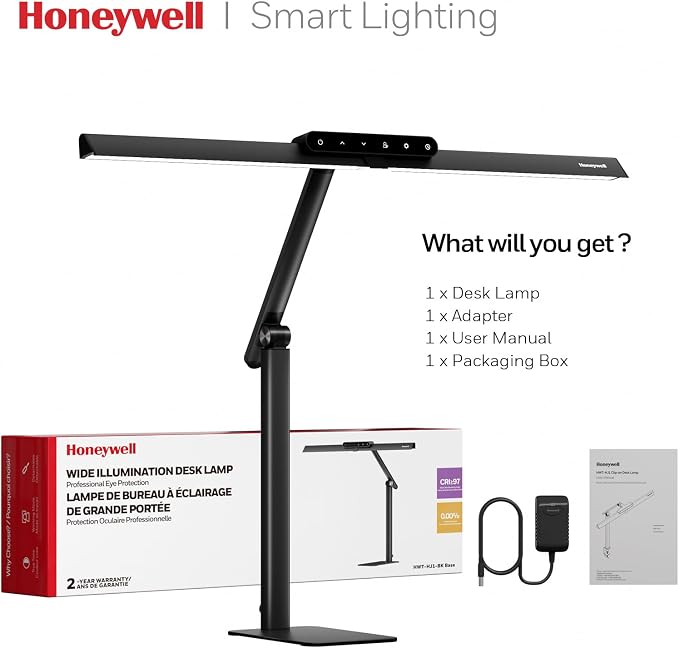 Honeywell HJ1BK Eye-Caring 1200LM LED Architect Desk Lamp for Home Office | CRI≥97, Flicker-Free，4 Color Temps,Task Desk Light with Base for Computer,Study,Black - Image 8