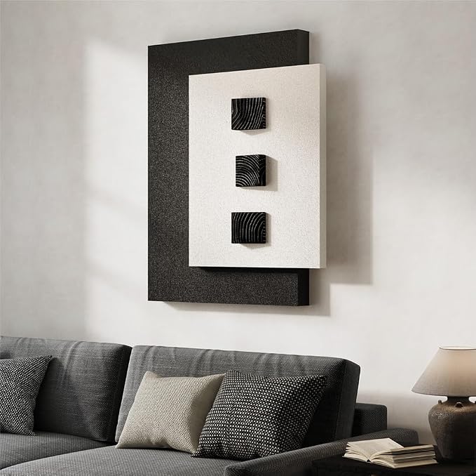 Cuspin Large 3D Wood Wall Art for Living Room, Minimalist Black and White Geometric Wall Decor, Modern Textured Wooden Blocks Artwork for Bedroom Dining Room Office Hallway - Image 4