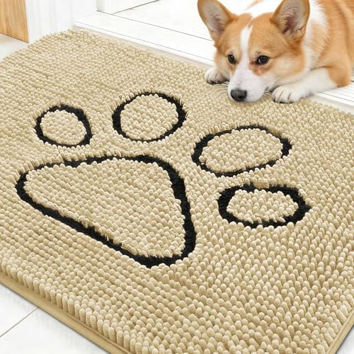 OLANLY Dog Door Mat for Muddy Paws 30x20, Paw Print Design Chenille Mud Mat by OLANLY