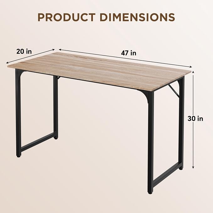 PayLessHere | 47 Inch Computer Desk | Nature | Sturdy Office Desk | Metal Frame, Adjustable Feet | Water-Resistant, Scratchproof Surface | Writing Table for Home Office or Study | Pack of 1 - Image 3