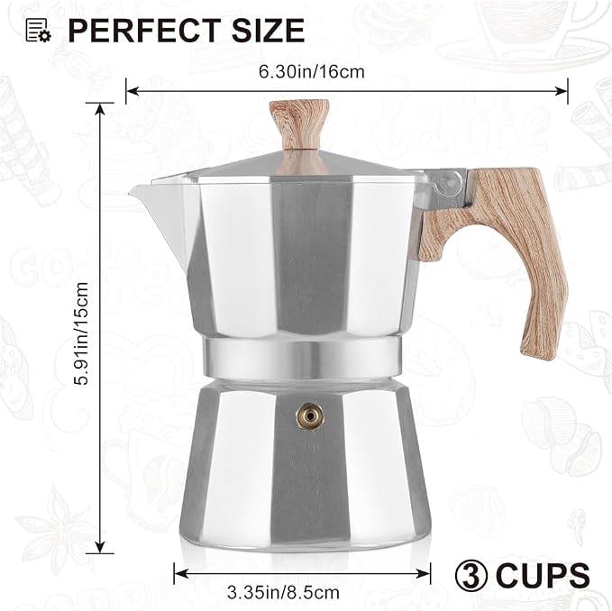 wedrink Stovetop Espresso Maker 3 Cups Moka Pot Cuban Coffee Maker Stovetop Coffee Maker Moka Italian Espresso - Image 2