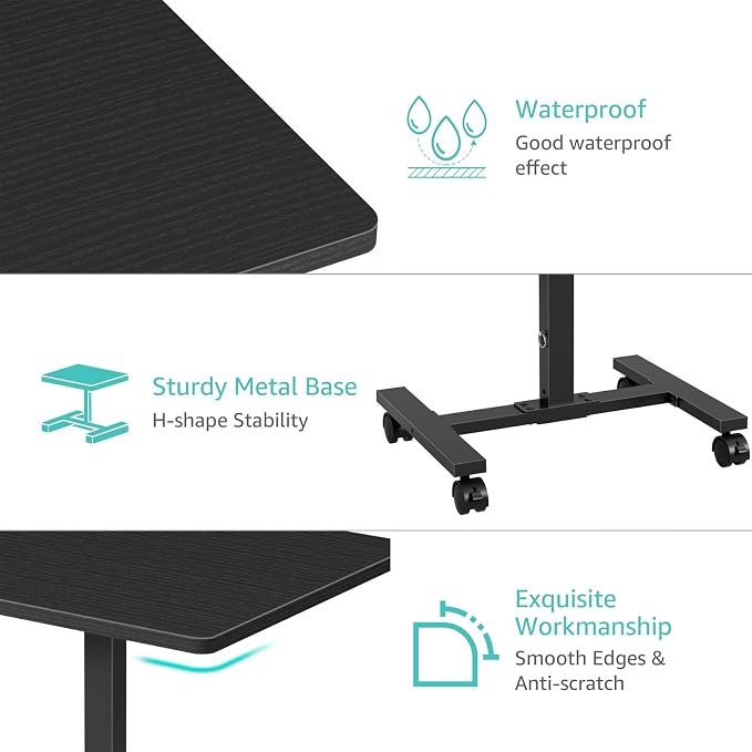 WINAZ Small Portable Laptop Rolling Desk - 24 Inch Mobile Computer Desk Adjustable Height with Wheels for Small Spaces Home Office, Kids Couch Desks Side End Table, Black - Image 9