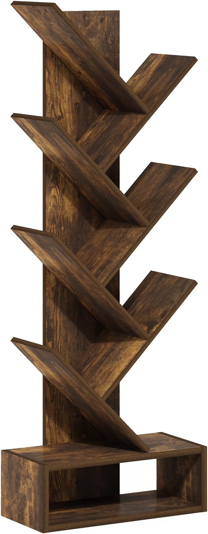Furinno Tree Book Shelf, 7-Tier Bookshelf, Tree Bookcase with Bottom Shelf, 8.4 x 16.9 x 46.2, for Living Room, Bedroom, Home Office, Amber Pine - Image 5