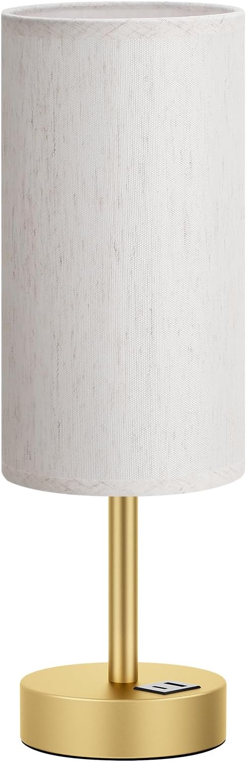 Dicoool Bedside Table Lamp for Bedroom - 3-Way Dimmable Touch Lamp, USB A+C | LED Bulb Included, 14" Small Nightstand Lamp for Desk, Living Room, Guest Room, Cream Fabric Lampshade, Gold Metal Base - Image 7