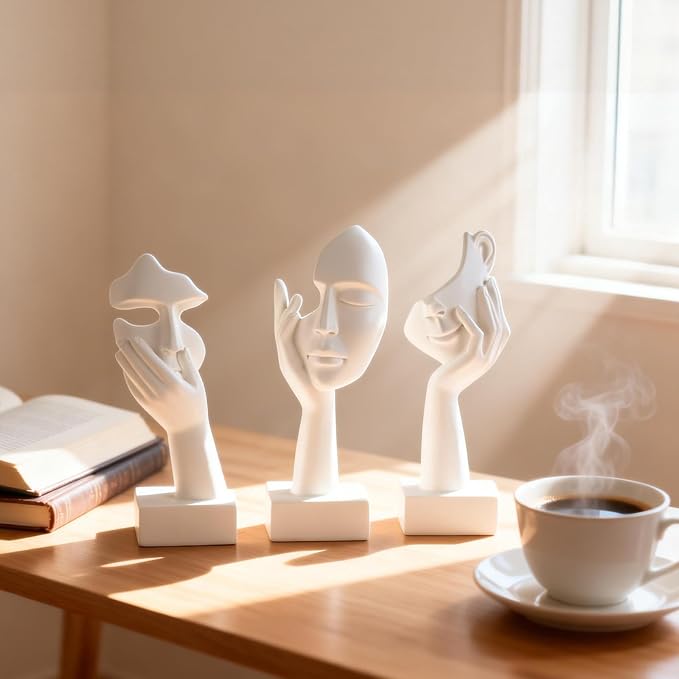 3 Pcs Thinker Small Statue Set - White Art Abstract Home Accent Figurines for Decor Woman Apartment Bookshelf Floating Shelf Coffee Table Office Desk Bathroom Counter Decor (3 Pcs White, 6") - Image 6