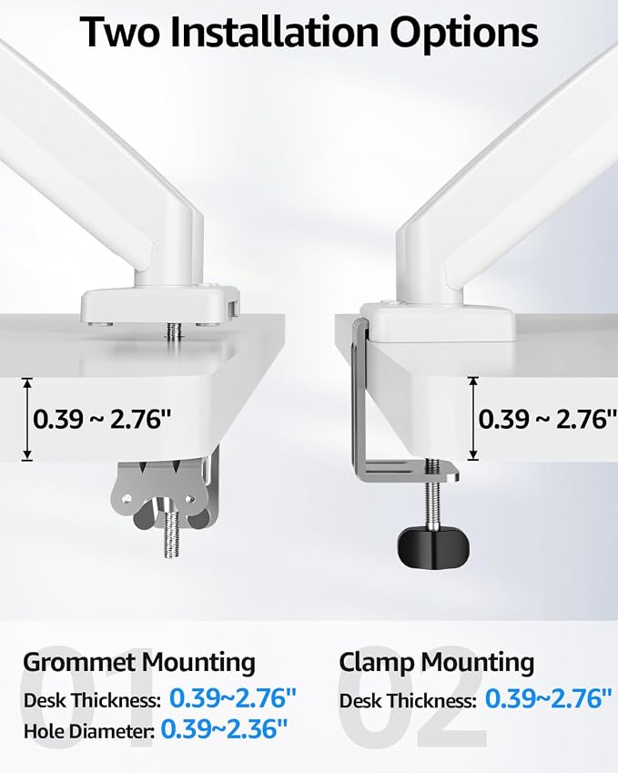 Dual Monitor Stand fits up to 32 inch, 4.4-19.8 lbs Computer Screens, Dual Monitor Desk Mount Height Adjustable, Monitor Arms for 2 Monitors, Home Office VESA Mounts, Freelift White - Image 4