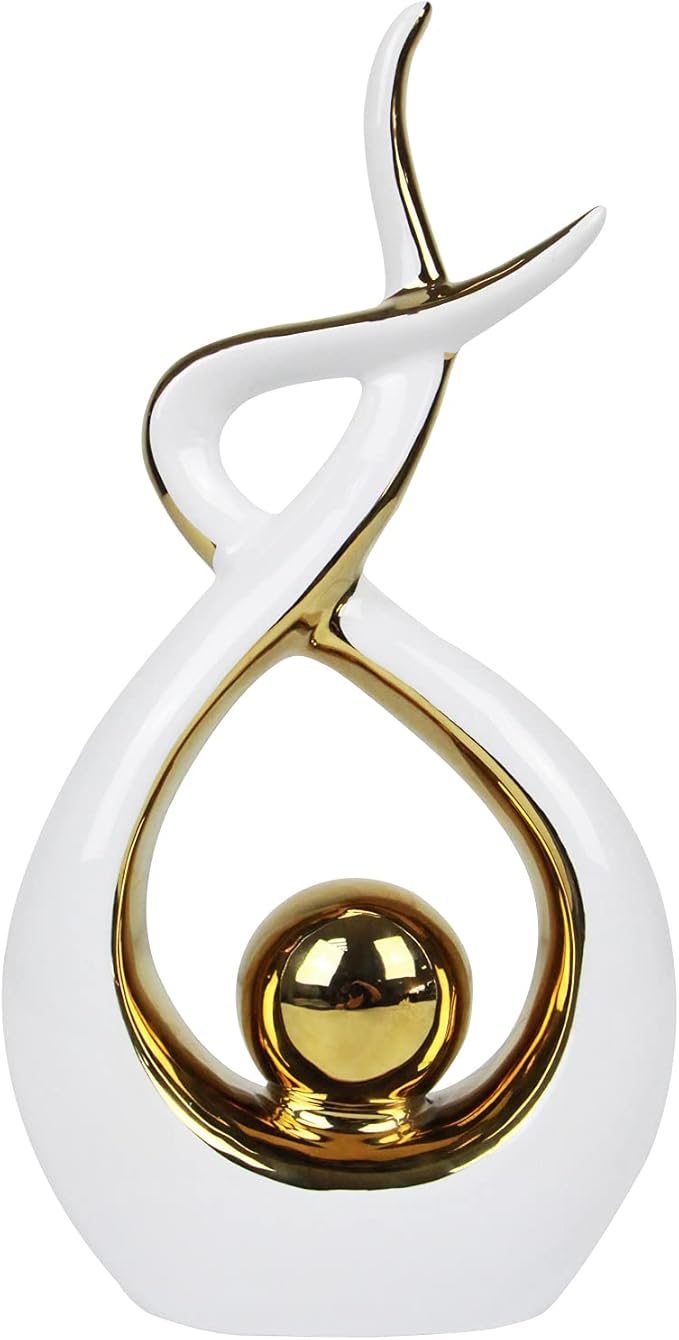 Norrclp Home Decor Modern Abstract Art Ceramic Statue Table Decorations for Dining Room Living Room Office Centerpiece (White and Gold, Large) by Unknown