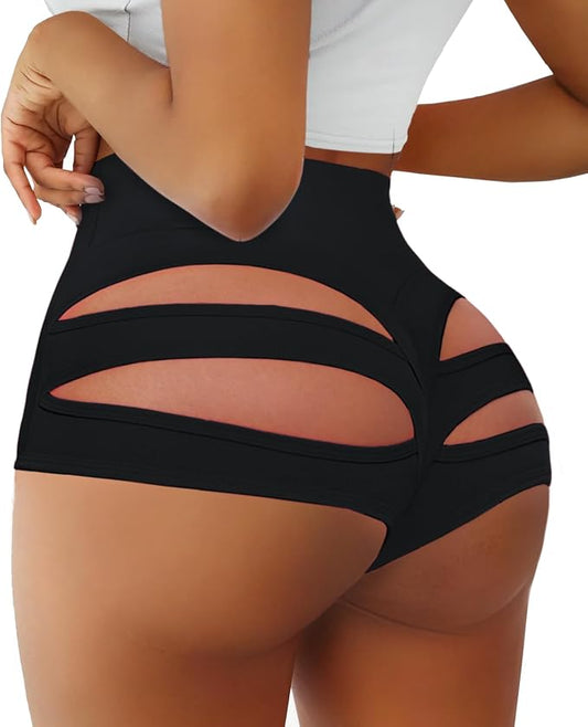 Cut Out Yoga Shorts Booty Butt Lifting Scrunch Shorts High Waisted Workout Gym Active Hot Pants by Boudaner