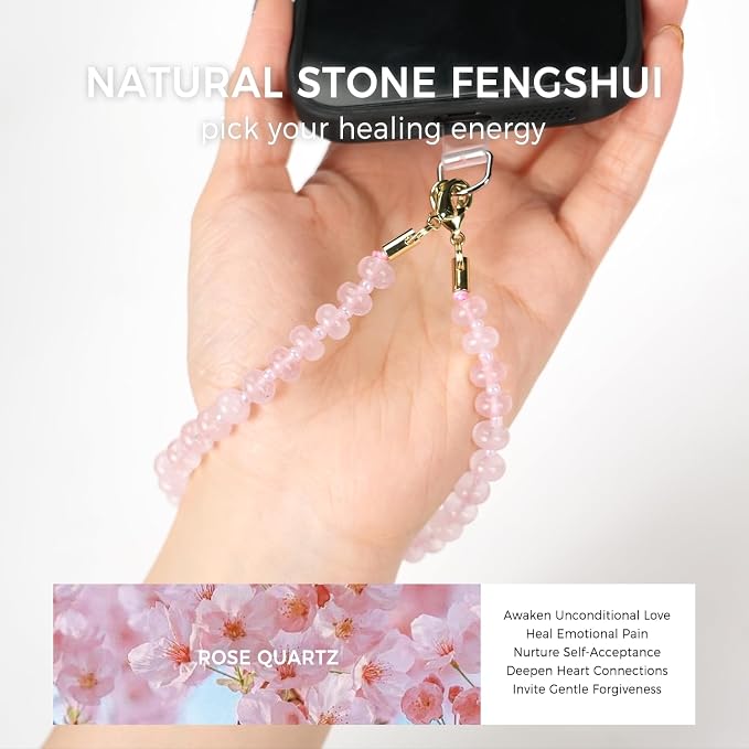 Natural Healing Crystals Stones Cell Phone Wrist Strap Camera Lanyard &Tether Tab,Handmade Beaded Wallet Keychain Wristlet,Bag Purse Charms Chain for iPhone Case,Women Teacher Travel Safety Essentials - Image 2