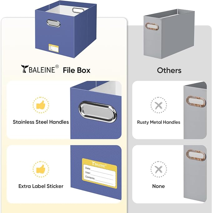 BALEINE File Organizer Box, Cardboard File Folder Organizer with Handle for Letter Size, Portable Collapsible Hanging Filing Box for Home Office Document Storage (1 Pack, Large Navy) - Image 5