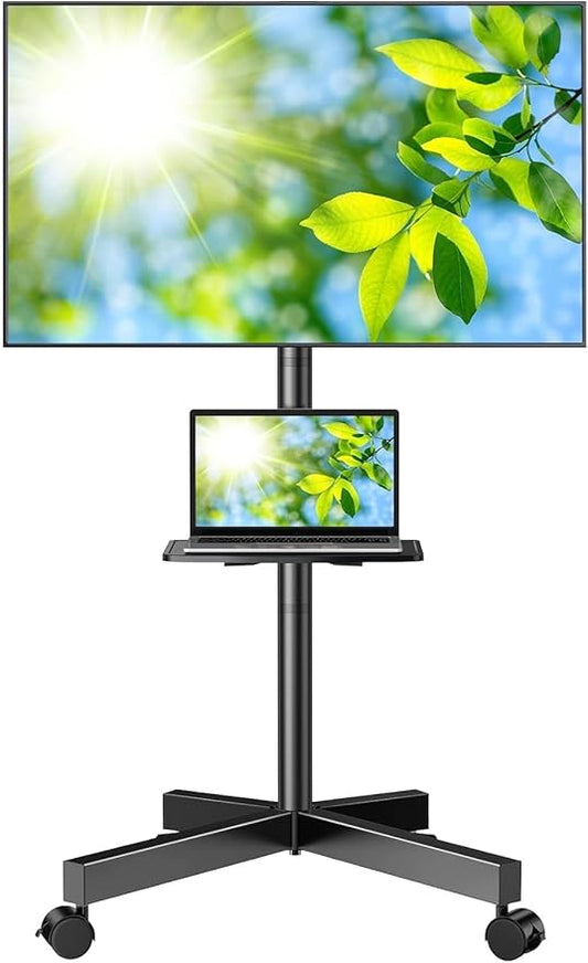PERLESMITH Rolling TV Stand, Mobile TV Stand for 23-60 Inch LCD LED TVs, Tilt TV Stand Wheels Holds up to 88Lbs, Portable TV Stand for Bedroom with Shelf, Outdoor TV Stand Max VESA 400x400mm PSTVMC06 by PERLESMITH