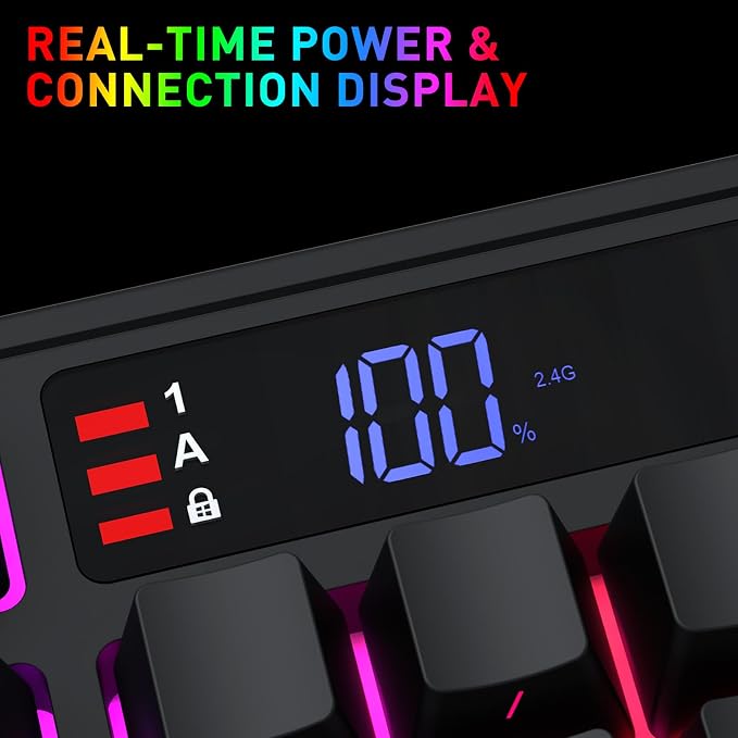 Redragon K526 PRO Wireless RGB Membrane Gaming Keyboard, LED Screen & Knob | See Battery, Mode & Time at a Glance, 0-Delay Tri-Mode, One-Touch Backlit & Media Adjust, 26-Key Anti-Ghost for Combo-Strike - Image 5