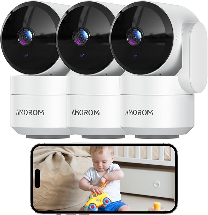 Indoor Security Cameras, Alexa Camera for Baby/Elderly/Pet Monitoring | AI Smart Detection & Alarm, 2-Way Audio, Night Vision, 2.4G WiFi App Control, Cloud & SD Card Storage, 3 Pack by AMOROM
