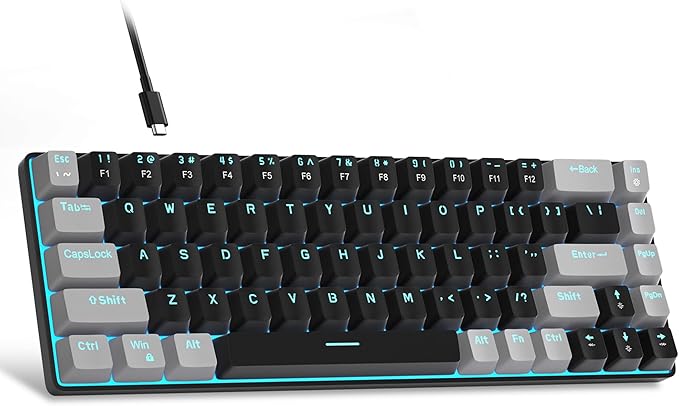 MageGee Portable 60% Mechanical Gaming Keyboard, MK-Box LED Backlit Compact 68 Keys Mini Wired Office Keyboard with Red Switch for Windows Laptop PC Mac - Black/Grey by MageGee