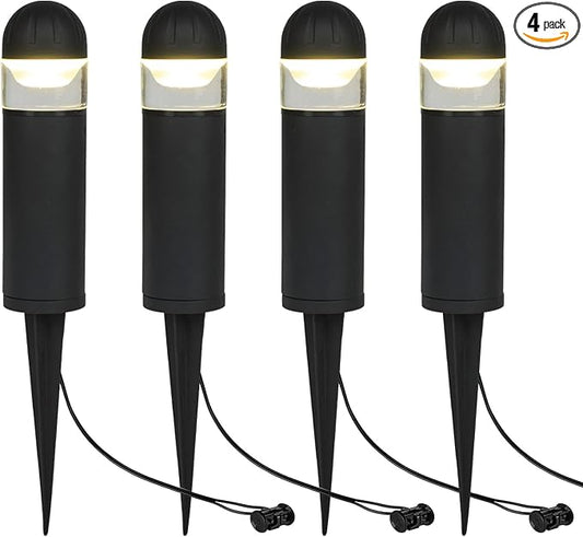 Low Voltage Landscape Lighting, 2W 200LM 12V LED Bollard Lights Outdoor Waterproof with Connectors, Aluminum Housing Driveway Pathway Walkway lights 3000K Warm White, ETL UL CSA Listed, 4 Pack by MULANDI