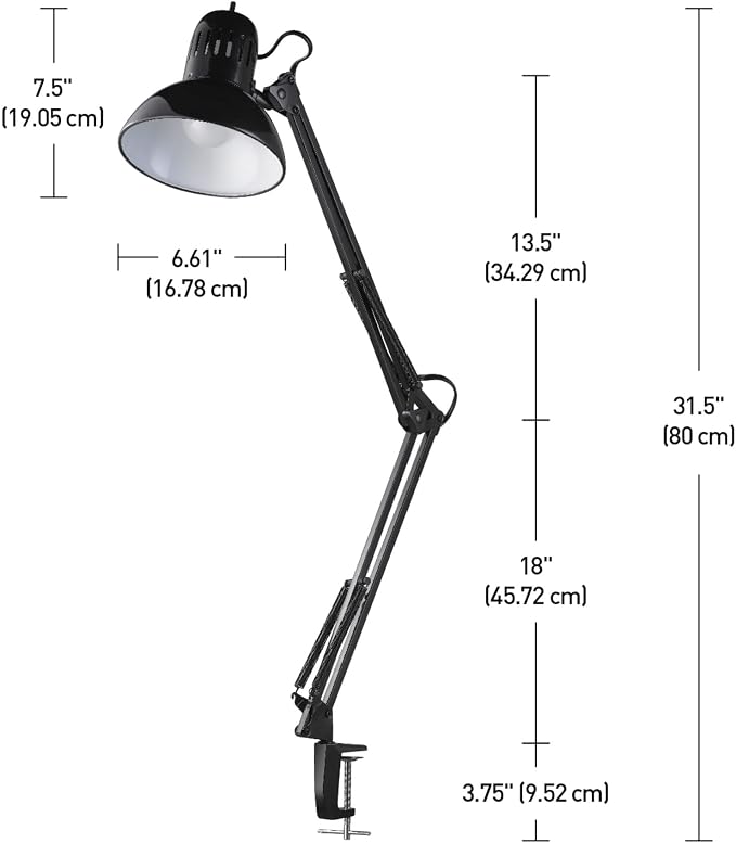 Globe Electric 12641 Architect 32" Swing-Arm Clamp-On Lamp, Black Architect, Finish, LED Bulb Included - Image 4