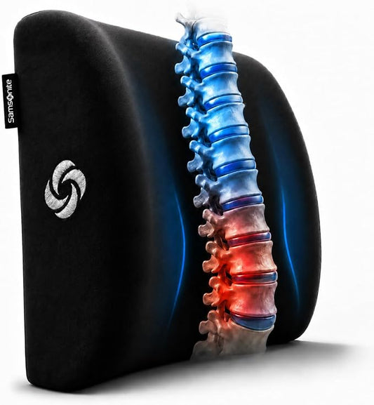 Samsonite Lumbar Support Pillow for Office Chair and Car Seat, Perfectly Balanced Memory Foam, Versatile Use Lower Back Cushion, Black Plush by Samsonite
