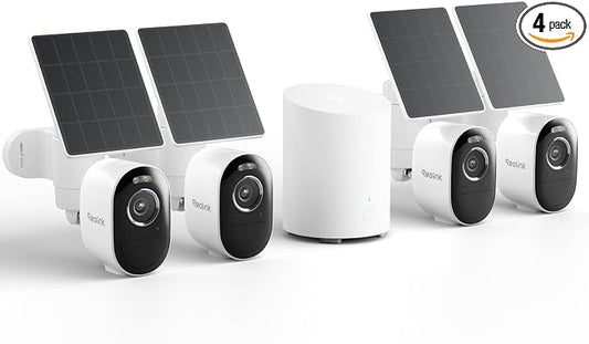 REOLINK 3K 5MP HD Security Camera System No Subscription 4 Pack | Up to 1TB Local Storage, 2.4/5 GHz WiFi, Solar/Battery Powered, Smart Detection, Motion Spotlight, No Monthly Fee by Unknown