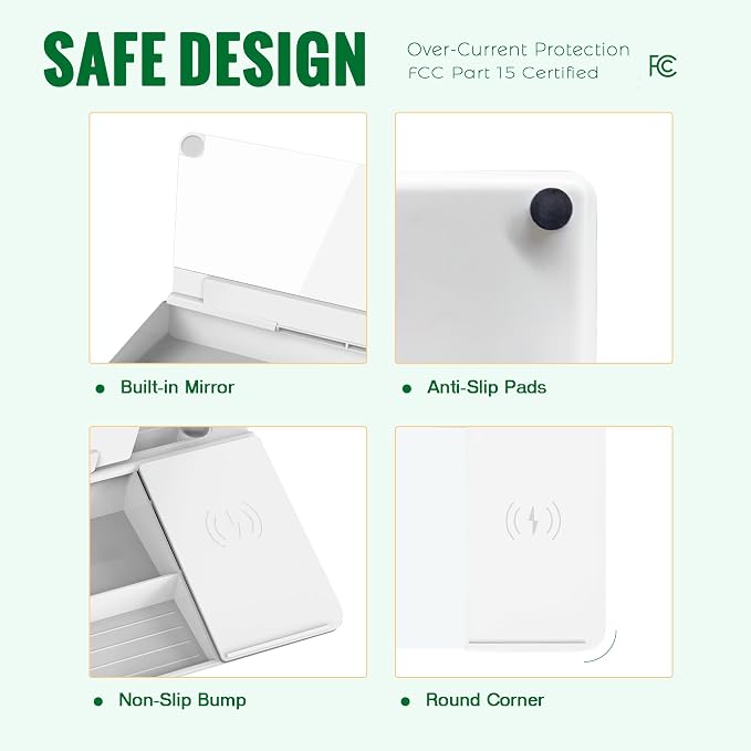 SELEAD Desktop Glass Whiteboard with Wireless Charger & Built-in Mirror, Dry Erase Board Computer Pad Keyboard Stand with Organizer for Home, School, Office Desk Accessories, White - Image 5