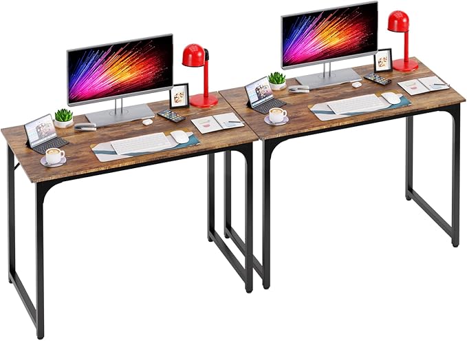 PayLessHere | 39 Inch Computer Desk | Brown | Office Desk with Metal Frame, Adjustable Feet | Water-Resistant, Scratchproof Surface | Sturdy Writing Table for Home Office or Study | Pack of 2 by PayLessHere