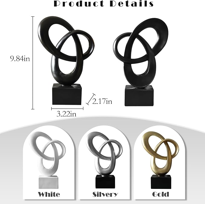 Dosker Abstract Sculpture Knot Decor Mobius Stripe Statue (Black) | Modern Sculpture for Home Decor, Coffee Table Decor for Living Room, Office - Image 2