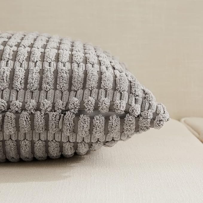 Fancy Homi 4 Packs Decorative Throw Pillow Covers for Living Room Couch Bed, Modern Farmhouse Boho Home Décor Accent Cushion Case, 26" x 26", Gray - Image 3