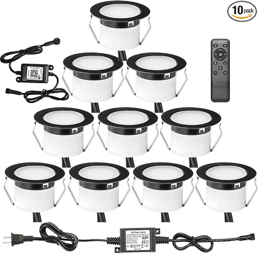 LED Deck Light Kit, 10pcs Φ1.77” WiFi Wireless Smart Phone Control Low Voltage Recessed RGBW Deck Lights with Remote, Voice Control, IP67 Waterproof Outdoor Path Stair Landscape Lighting, Black by Sumaote