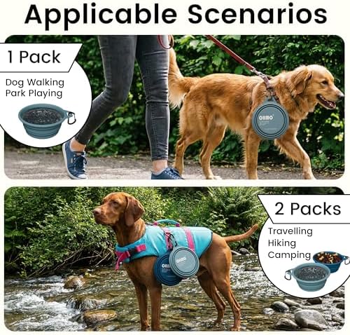 OHMO Large Collapsible Dog Bowls, Steel Rim, 27oz, 2pcs, Dark&Light Blue - Image 6