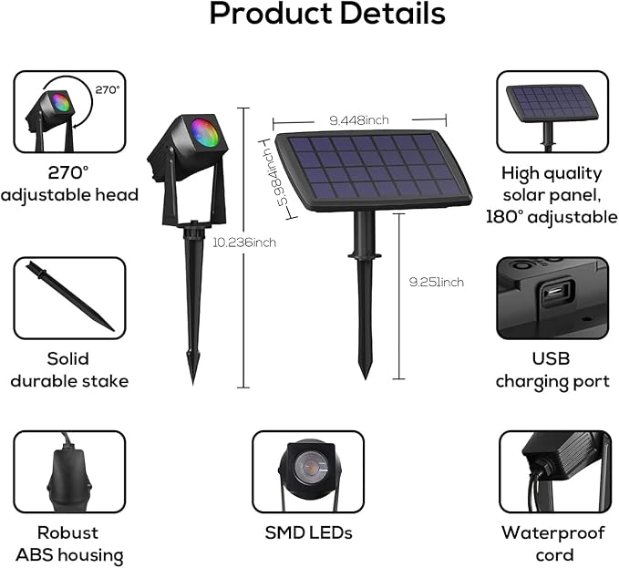 Solar Smart Bluetooth Landscape Spotlights 6 Pack, RGBW Landscape Light, Solar Spot Lights Outdoor, Solar Outdoor Uplights for Garden Trees Yard Landscape - Image 7
