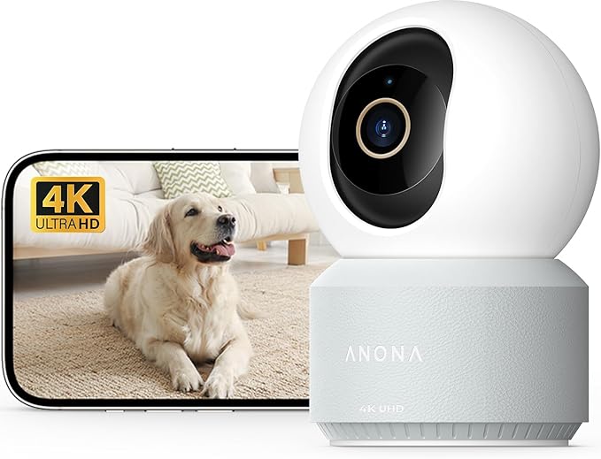 Anona Pano 4K UHD Indoor Camera, Pet/Dog/Baby Security Camera with Phone App, 360° Pan-Tilt, 2.4G/5G Dual-Band Wi-Fi 6, Auto-Tracking, Person/Pet/Baby Crying Detection, Privacy Mode, Two-Way Audio by Anona
