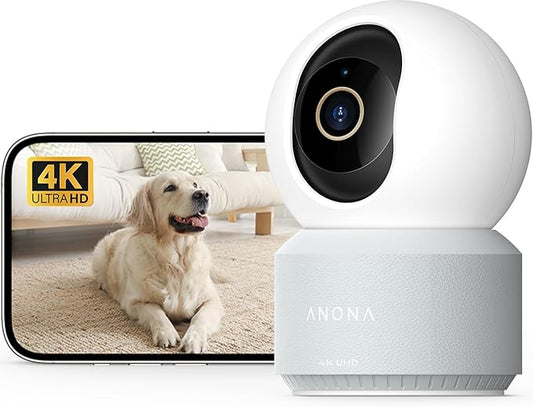 Anona Pano 4K UHD Indoor Camera, Pet/Dog/Baby Security Camera with Phone App, 360° Pan-Tilt, 2.4G/5G Dual-Band Wi-Fi 6, Auto-Tracking, Person/Pet/Baby Crying Detection, Privacy Mode, Two-Way Audio by Anona