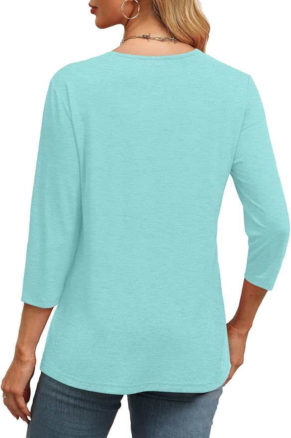 WIHOLL Womens Tops 3/4 Length Sleeve V Neck Casual Tunic Tops Basic Shirts Loose Fit Blouse - Image 4