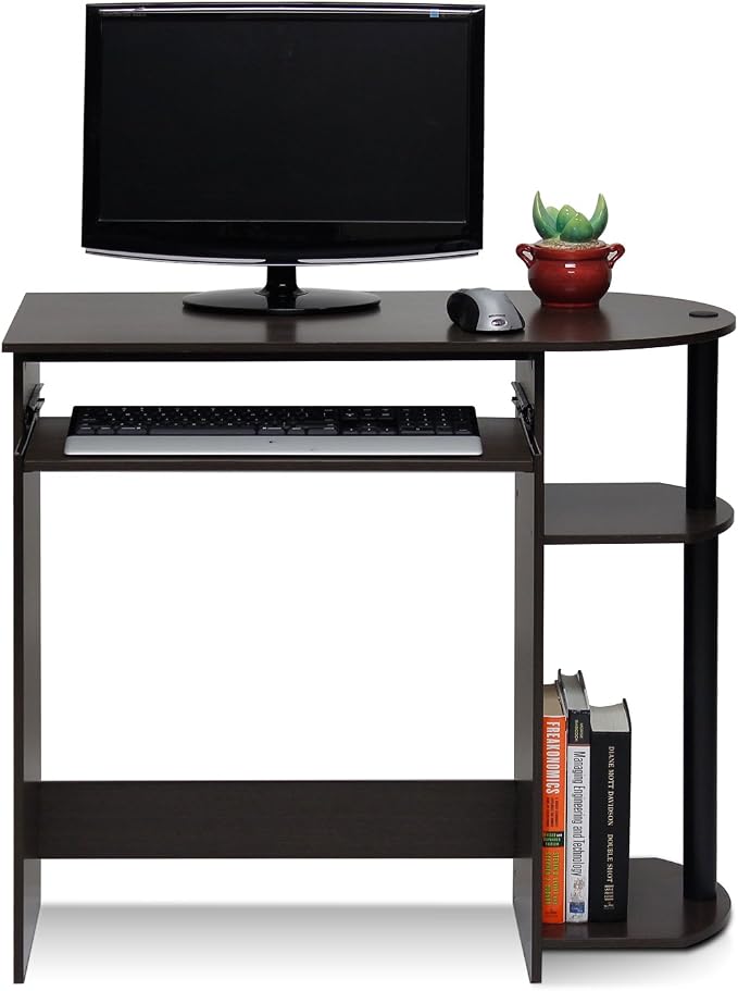 Furinno Simplistic Easy Assembly Computer Desk, With Keyboard Tray, Dark Brown/Black by Furinno-FitsYourSpaceFitsYourBudget