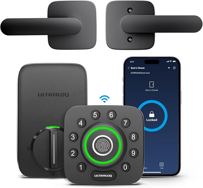 ULTRALOQ U-Bolt Pro WiFi Smart Lock with Handle, Fingerprint Keyless Entry Door Lock Set with Lever, Smart Deadbolt Locks for Front Door, Auto-Lock, Auto Unlock, App Remote Control, ANSI Grade 1 by ULTRALOQ