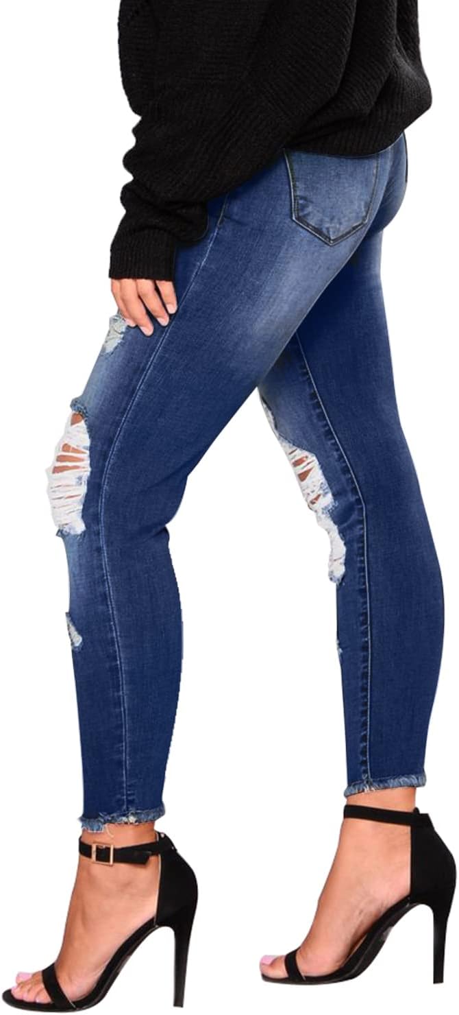 KUNMI Women's Skinny Ripped Trendy Jeans Distressed Stretchy Denim Pants - Image 2