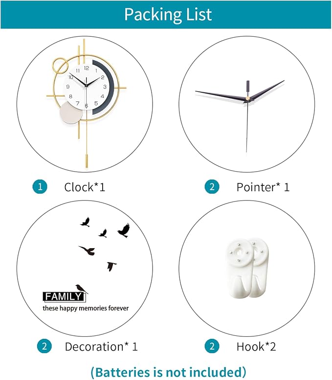 Large Wall Clocks for Living Room Decor Modern Wall Clock Battery Operated Silent Non-Ticking for Bedroom Office Kitchen Home Decoration Gold Metal Unique Wall Watch Clock 17.7x27.3in - Image 7