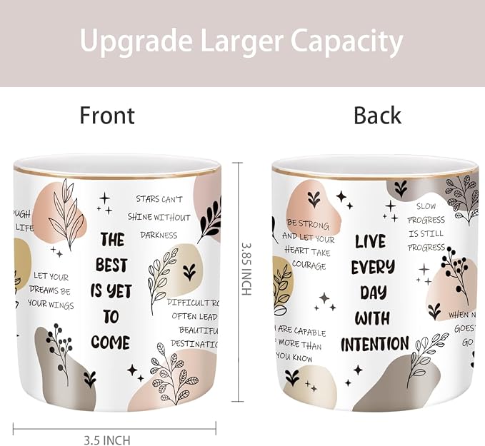 Cute Desk Pencils Pen Holder, Pencil Cup Holder for Desk, Ceramic Desktop Storage Pen Pencil Organizers Stationery Supplies for Office, Home, Words Pattern - Image 2