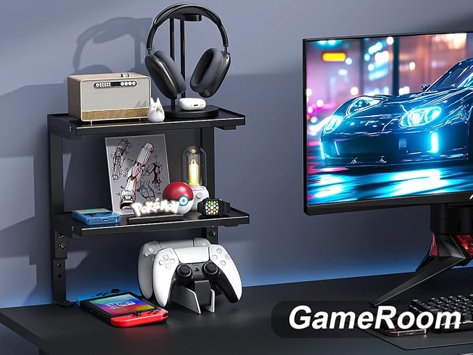 2-Tier Desk Shelf | Desk Organization Expandable Clamp on Desk Shelf Desktop Accessories for Offices and Game Rooms (Black) - Image 5