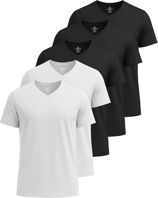 5 Pack Men's Dry Fit V Neck Gym Workout T Shirts Athletic Moisture Wicking | Cooling, Quick Dry, Breathable, Short Sleeve, Exercise, Cycling, Sports, Outdoor, Fitness, Golf, Crossfit, Hiking, Tennis by RealEssentials