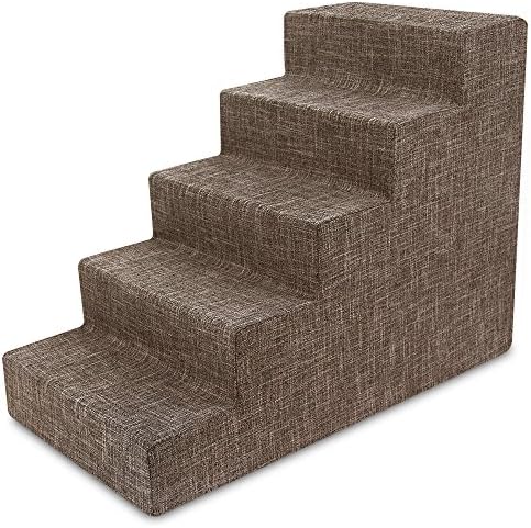 Best Pet Supplies Dog Stairs & Steps - Foam Steps for Small Dogs & Cats, Non-Slip Indoor Balanced Pet Step Support, Dog Ramp, No Assembly, Brown Linen, 5-Step (22.5-inch Height) by BestPetSuppliesLLC