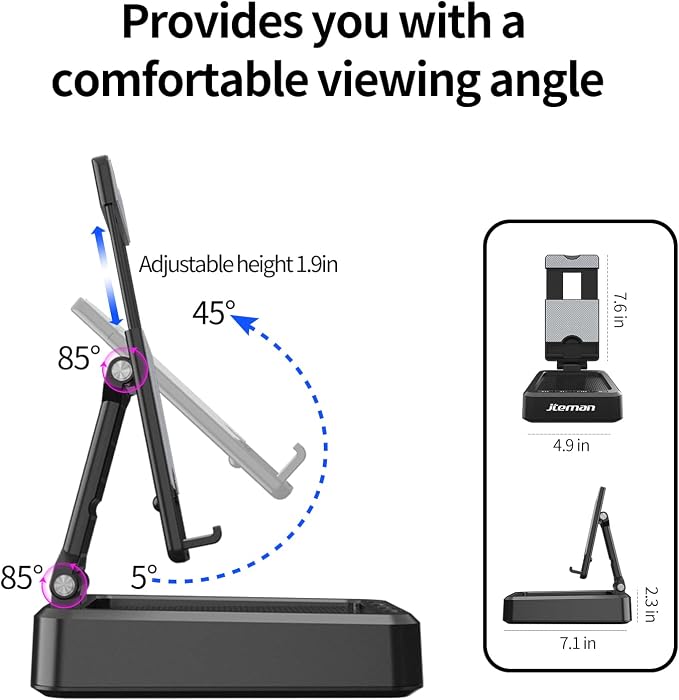 JTEMAN Tablet Stand Adjustable with Bluetooth Speakers,Kitchen Gadgets,Gifts for Women Men,Wireless Bluetooth Speaker Tablet Holder,Desk Mic Charging Sation Compatible with Phones and Tablet - Image 7