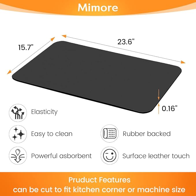 Mimore Coffee Mat - 16x24 Inch Black Countertop Mat - Absorbent, Hides Stains, Rubber Backed - Dish Drying Mat Fits Under Coffee Maker or Espresso Machine (Compatible with Ninja Luxe Cafe) - Image 5