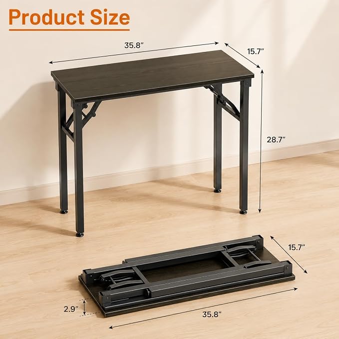 Folding Table Computer Desk - 35.8" No Assembly Folding Desk Design and Foldable Office Desk, Small Desk for Bedroom, Compact Storage Portable Use for Dorm and RV Small Space, Dark Oak - Image 3